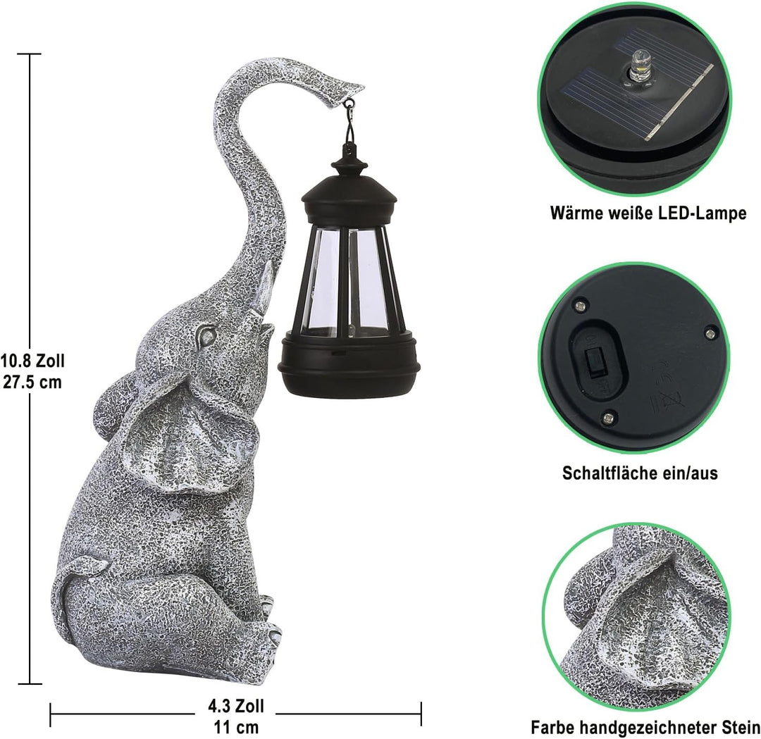 Elefanten Deko mit Solar Laterne Gartenfiguren - für Aussen Gartendeko mit Wetterfest LED Solarlampe