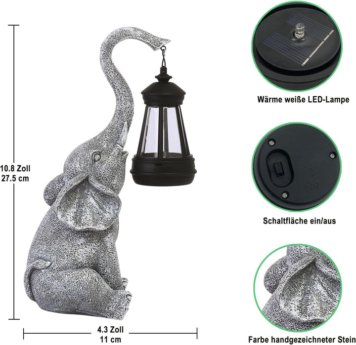 Elefanten Deko mit Solar Laterne Gartenfiguren - für Aussen Gartendeko mit Wetterfest LED Solarlampe