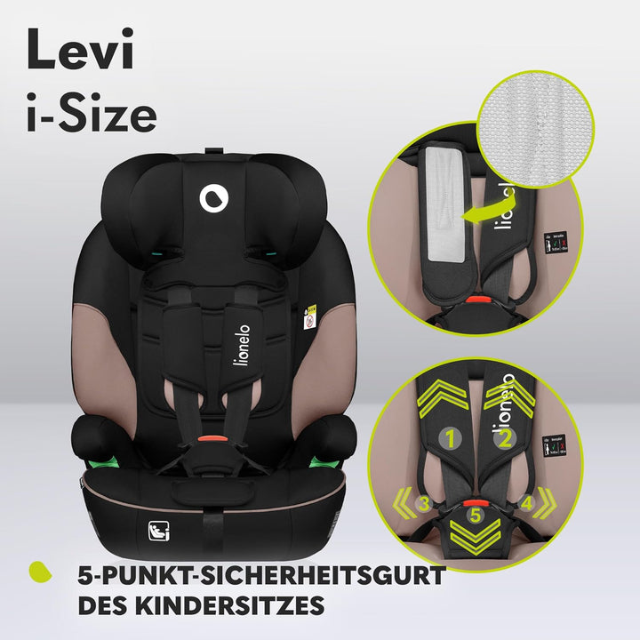 LIONELO LEVI I-SIZE 76-150 cm Kinderautositz, Gruppe 1 2 3, Seitenschutz, 10 Grad Kopfstützenverstel