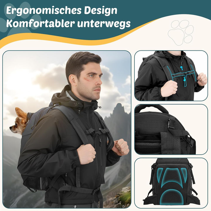 Hunderucksack Wandern bis 8KG, Ergonomischer Katzenrucksack mit Laptopfach & Bequemes Sitzkissen, be