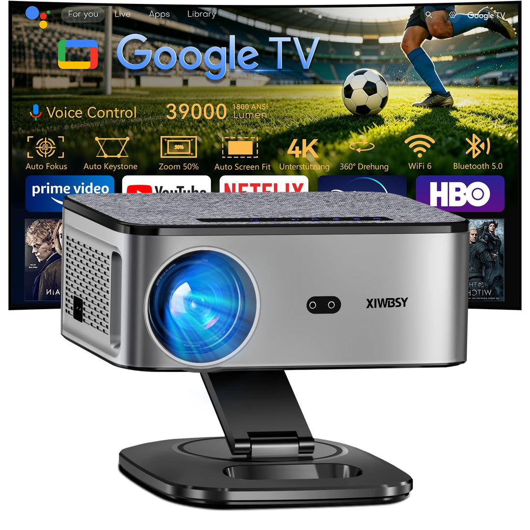 Smart Beamer Google TV 39000 Lume 4K Unterstützt Heimkino Projektor | 1800 ANSI Helligkeit, Full HD