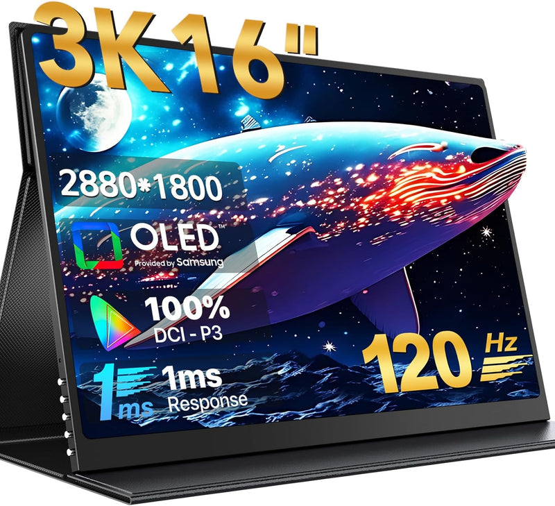 EVICIV Portable Monitor OLED 16 Zoll 3K 120Hz mit 100000:1 500 Nits 2880 * 1800 16:10 DCI-P3 1ms Ans