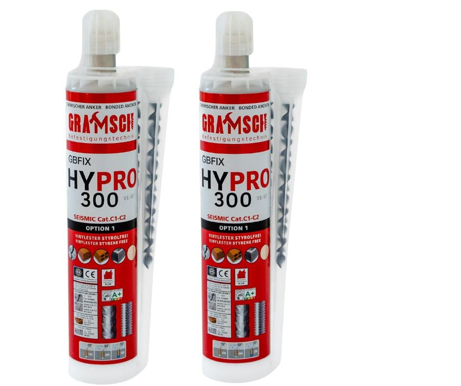 HYPRO 300 Injektionsmörtel Verbundmörtel inkl. 2x Statikmischer für Schwerlastbefestigung, Montagemö