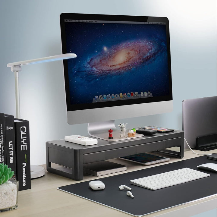 meatanty Monitorständer, 3 in 1 Monitorständer mit USB-Anschlüssen, kabellosem Ladegerät und Schubla