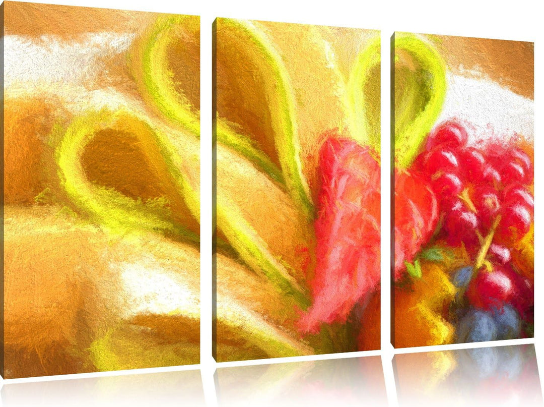 bunte Obstschale Spezial 3-Teiler Leinwandbild 120x80 Bild auf Leinwand, XXL riesige Bilder fertig g