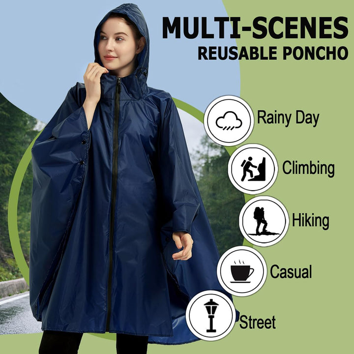 COLFEZY Crozylife Einheitsgrösse Unisex Wasserdichter Regenponcho mit Kapuze und Taschen Leichter tr