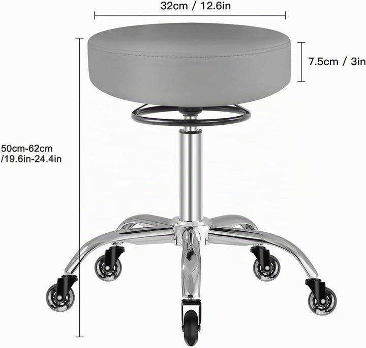 Rollhocker höhenverstellbar mit Rollen - 50-62cm，bis 180 kg belastbare Arbeitshocker，360° Drehhocker