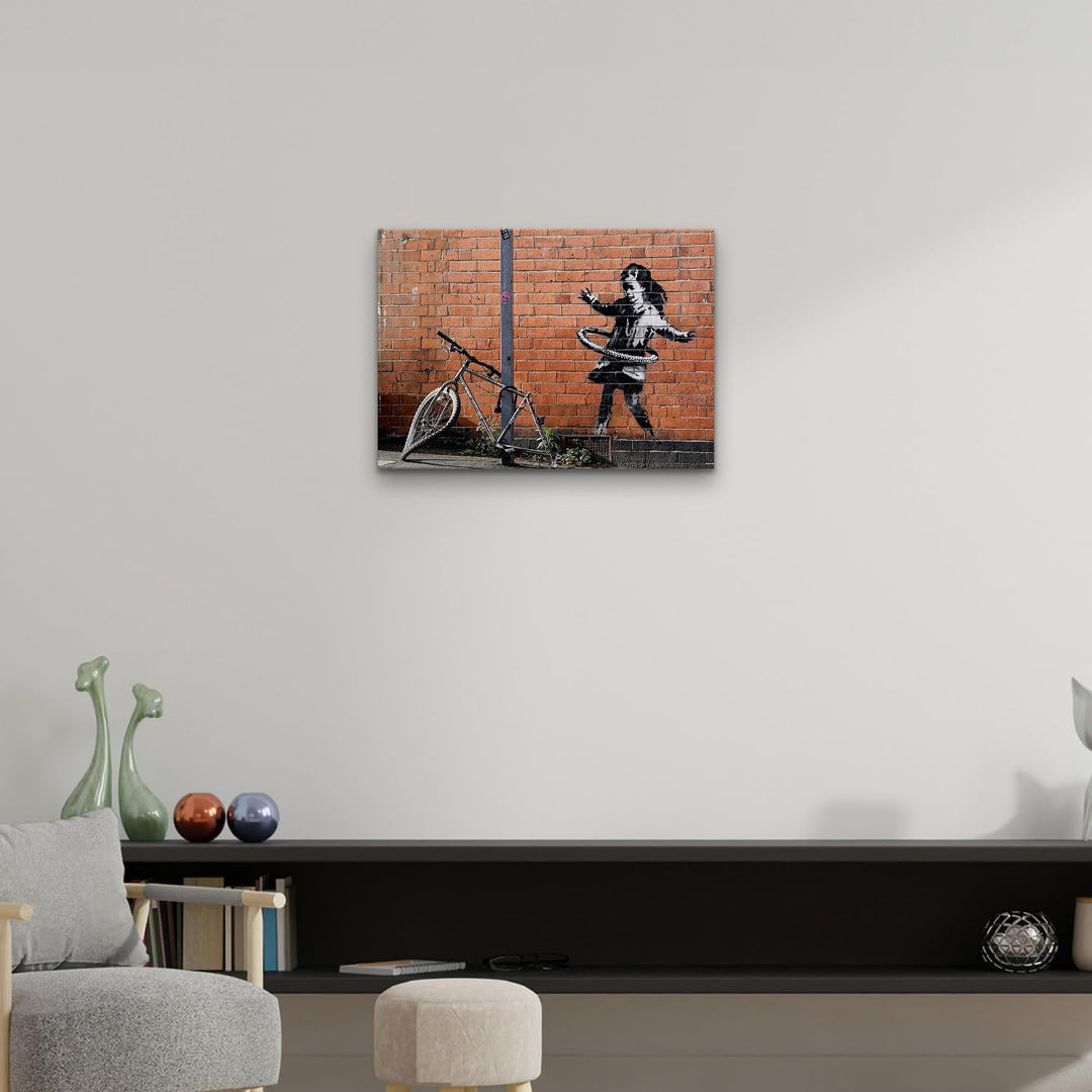Giallobus - Gemälde - Banksy - - Standardleinwand - 70x50-23 - Kleines Mädchen Fahrrad Hula Hoop - B
