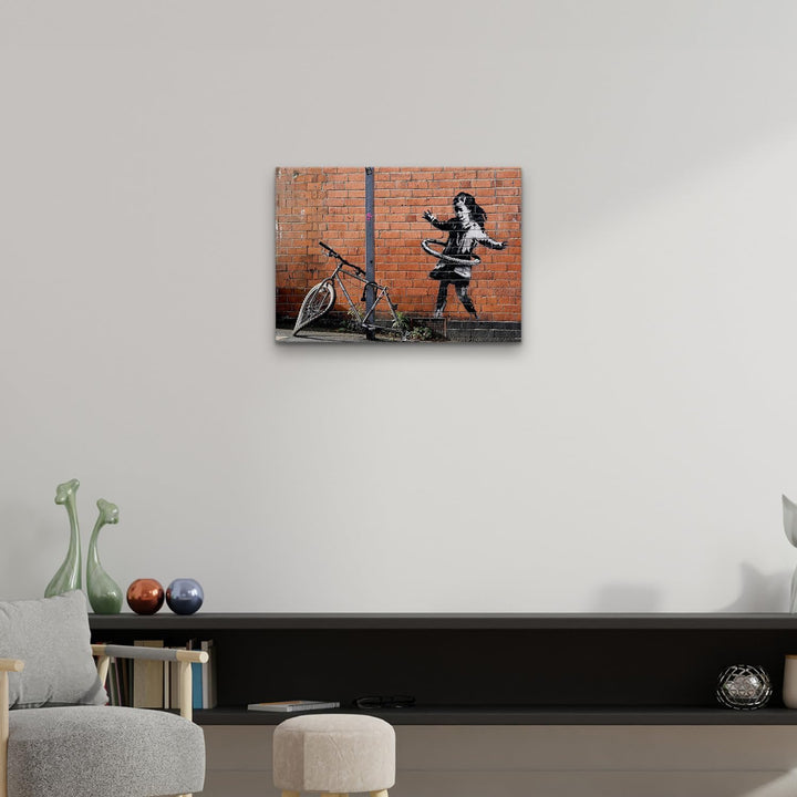 Giallobus - Gemälde - Banksy - - Standardleinwand - 70x50-23 - Kleines Mädchen Fahrrad Hula Hoop - B