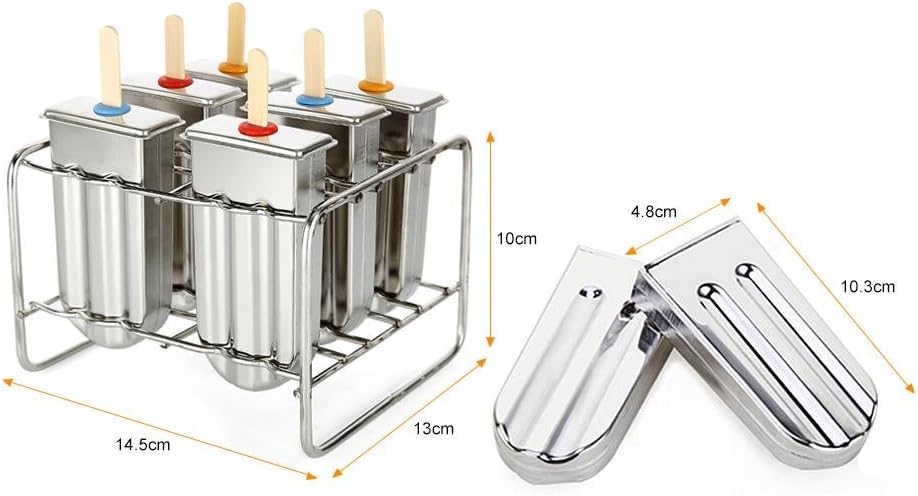 Popsicle Formen Edelstahl, 6 Stück Edelstahl Eisform Popsicle Formen Set mit Stick Holder und Tasse