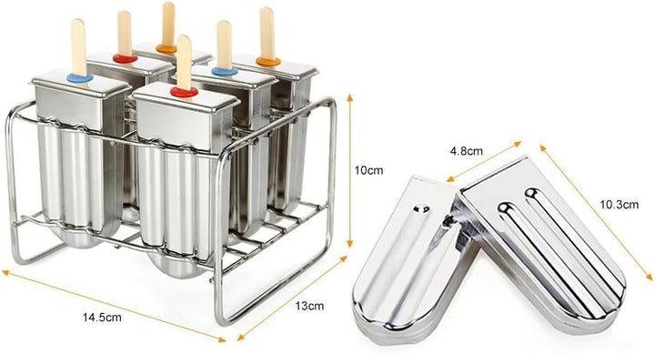 Popsicle Formen Edelstahl, 6 Stück Edelstahl Eisform Popsicle Formen Set mit Stick Holder und Tasse