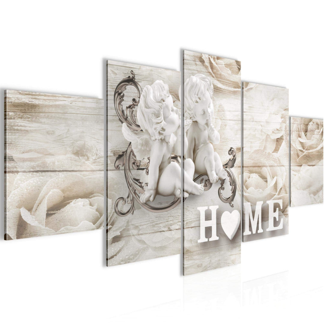 Runa Art Wandbilder Home Holz 5 Teilig Bild auf Vlies Leinwand Deko Wohnzimmer Engel Biege Braun 026
