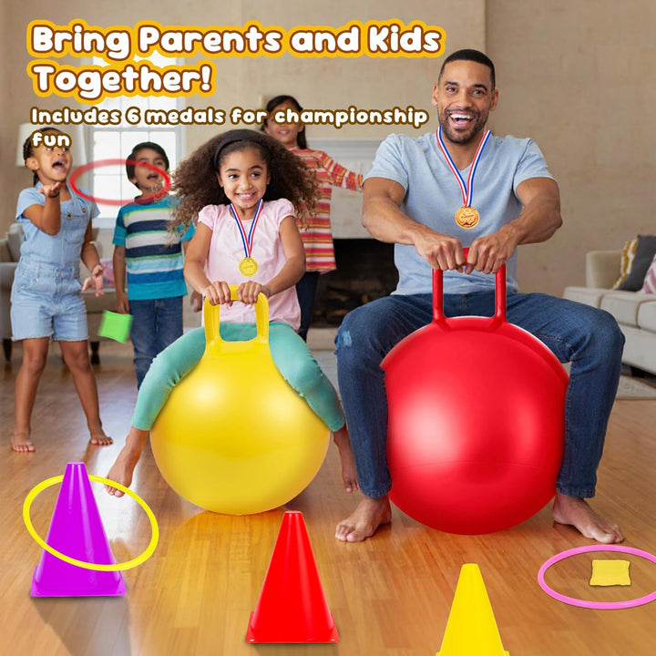 JOY SPOT! 5 in 1 Outdoor Spiele für Kinder, 53 Stück Indoor Spiezeug, 45cm Hüpfbälle &amp; Ringwurfspiel