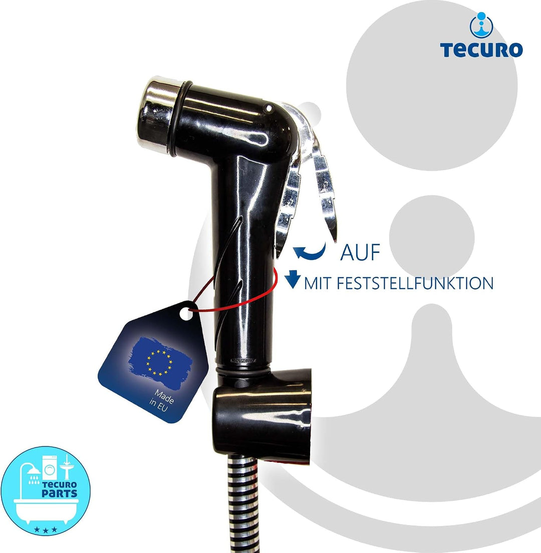 tecuro Bidet WC Handbrause Set SHATTAF, schwarz/chrom, 1-strahlig, 1,20 m Schlauch und Wandhalter -