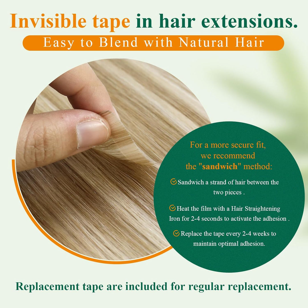 Easyouth Remy Tape in Extensions Echthaar Adhesive on Haar Farbe Honigblond Mix Gelbblond 16 Zoll 40