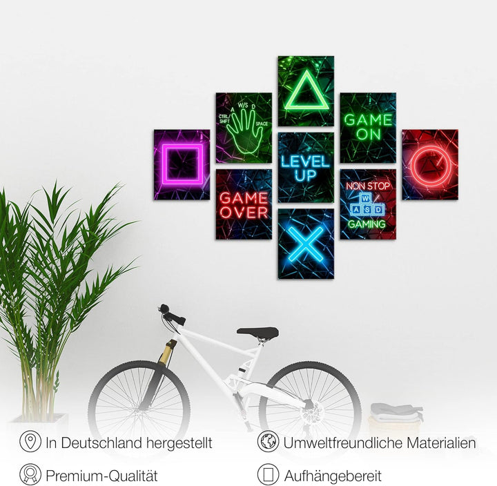 Novart Wandbilder Spielkonsole - KOMPLETT AUFHÄNGFERTIG - Gamer Kinderzimmer Junge Teenager- 9 Moder