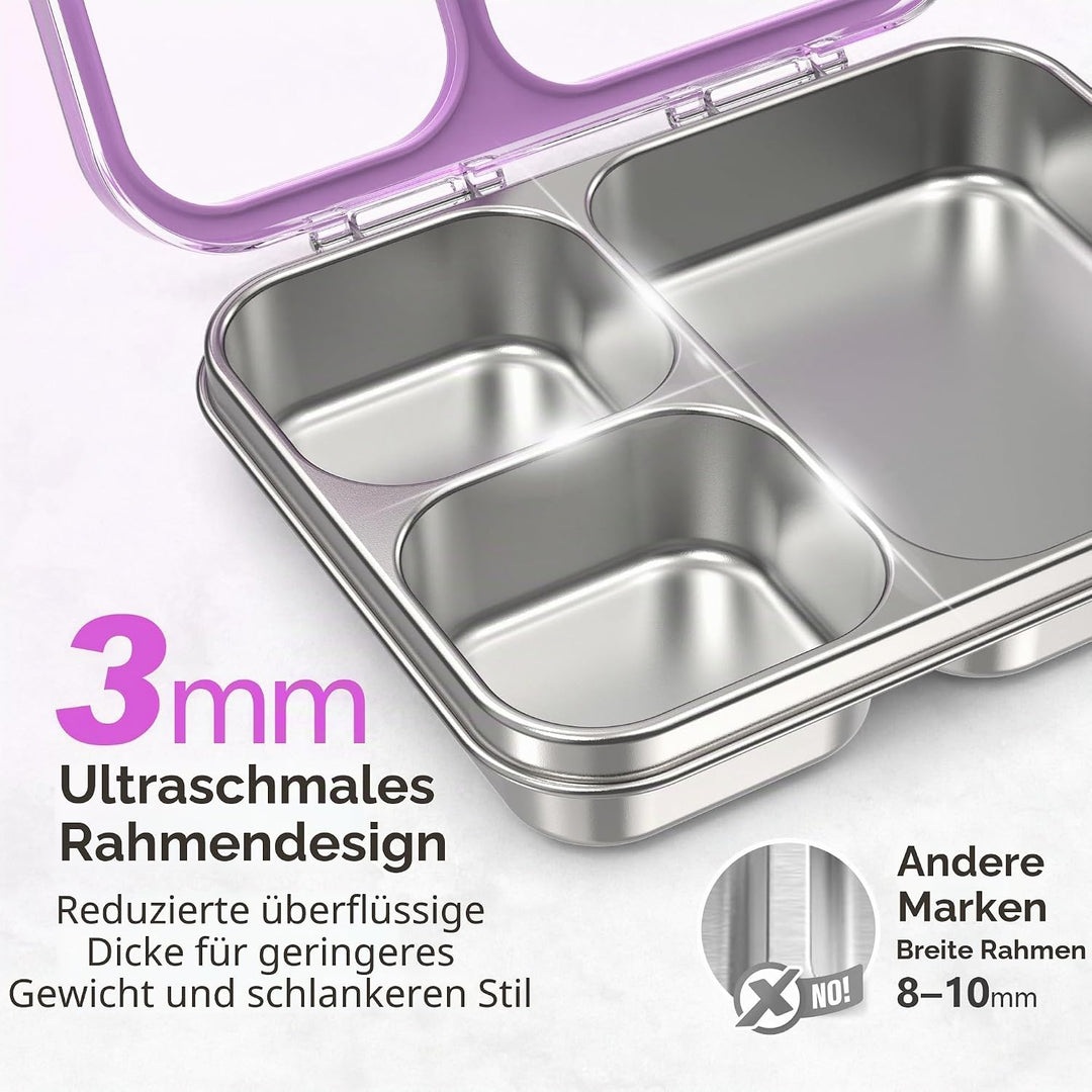 VITONIS Edelstahl Brotdose Lunchbox mit 3 Fächern mit Tritan-Deckel, 1000ml Metall Bento Lunch Box K
