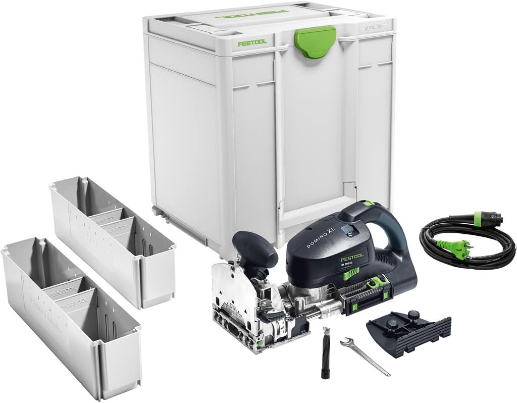 Festool Dübelfräse DF 700 EQ-Plus DOMINO XL (mit DOMINO Fräser, Zusatzanschlag, leere Dübelbox, Gabe