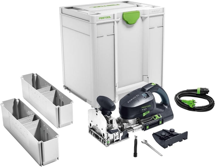 Festool Dübelfräse DF 700 EQ-Plus DOMINO XL (mit DOMINO Fräser, Zusatzanschlag, leere Dübelbox, Gabe