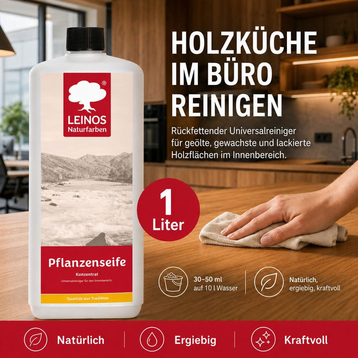 LEINOS Pflanzenseife 1 L– Rückfettender Universalreiniger für geölte, gewachste, lackierte Holzfläch