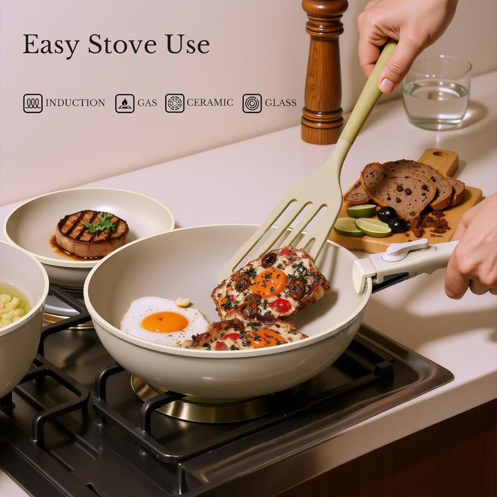 Töpfe und Pfannen Set Non-Stick, Keramik Kochgeschirr Set Abnehmbare/abnehmbare Griffe, RV Camping K