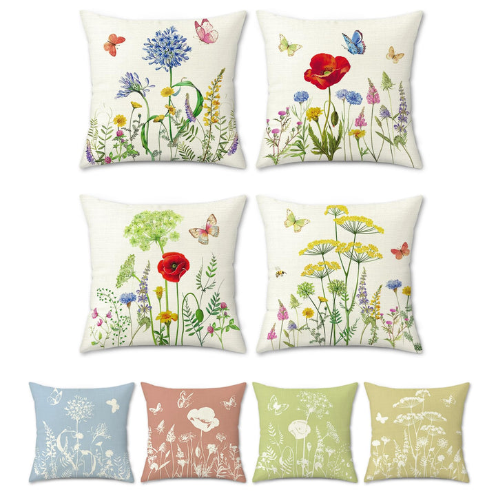 Bonhause 4er Set Kissenbezüge Blumen Garten 45 x 45 cm Doppelseitig Frühling Schmetterling Dekorativ