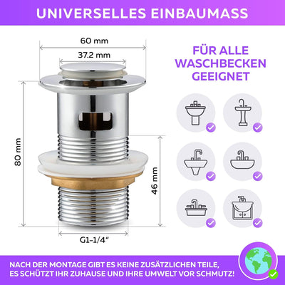 M. ROSENFELD Universal Siphon für Waschbecken (Extra Lang Röhre) 1 1/4 Zoll (32 mm) + Waschbecken Ab