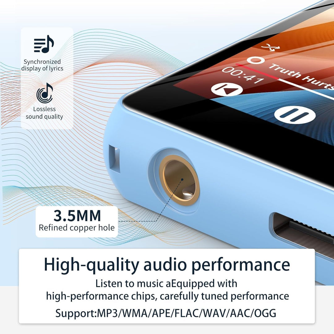 64GB MP3 Player Bluetooth 5.3, Mini Music Player mit Lautsprecher, FM Radio, Diktiergerät, E-Book, H