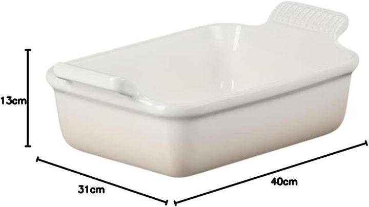 Le Creuset Rechteckige Auflaufform Tradition aus Steinzeug, 19 cm, 1.1 Liter, Meringue, 711021971600