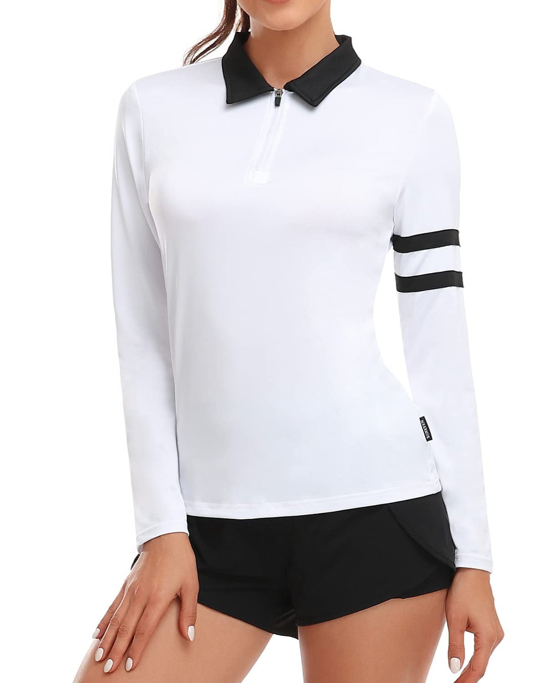 Soneven 1/4 Reissverschluss Golf Poloshirt Damen Langarm Polohemd Sport Polo Langarmshirt Damen Spor