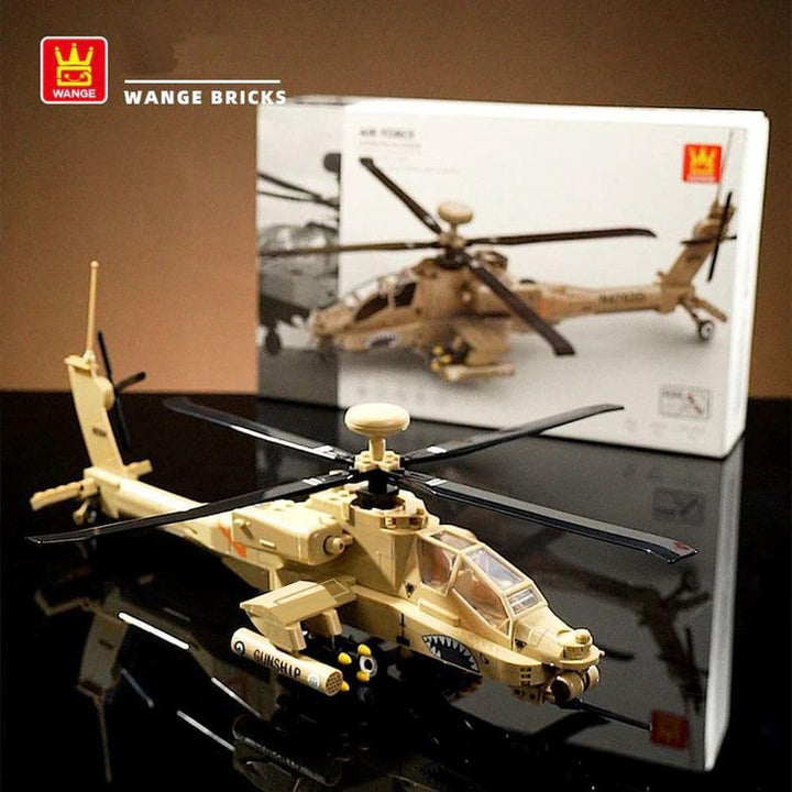 WANGE Modell des Apache-AH-64-Hubschraubers Zum Zusammenbauen Mit Bausteinen. Flugmodellbau 1:48. An