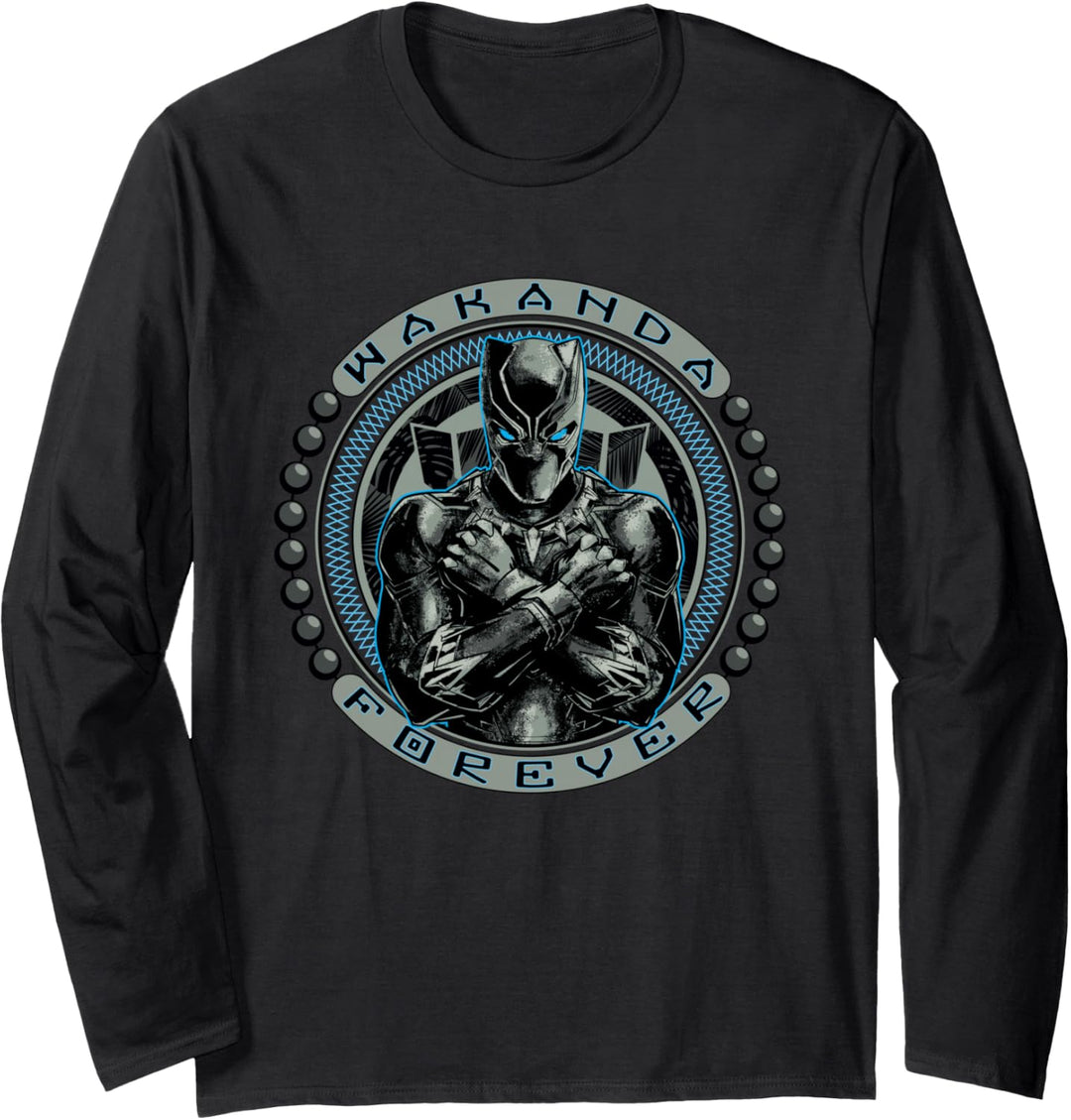 Marvel Black Panther T'Challa Emblem Wakanda Forever Langarmshirt