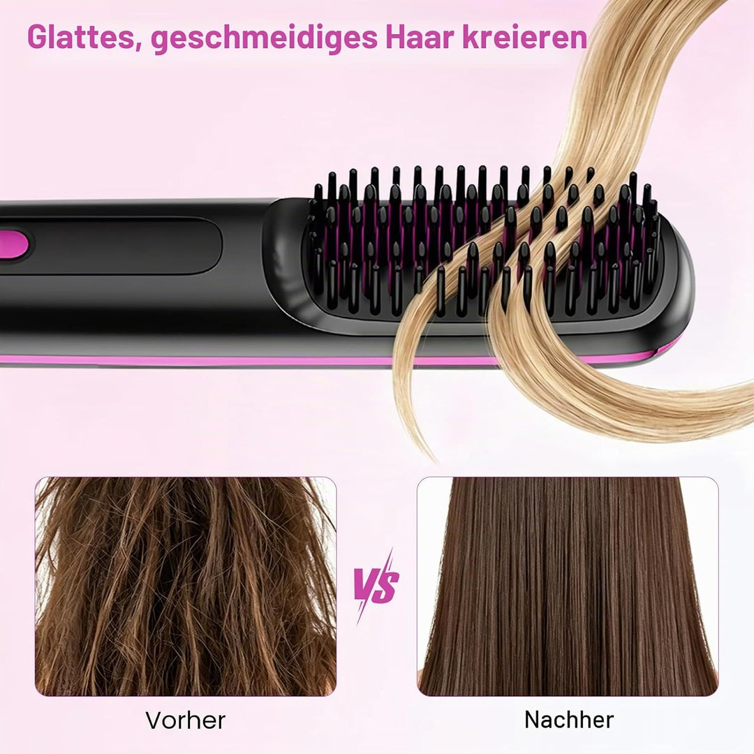 2026 Stylingbürste für kurze Haare Kabellos, LCD Display Glättungsbürste mit 3 Temp-Stufen (160-200°