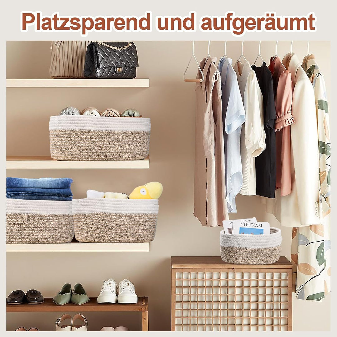 Aufbewahrungskorb Baumwollseil gewebt, 5er Set aus Körbe Aufbewahrung für Organisation, Aufbewahrung