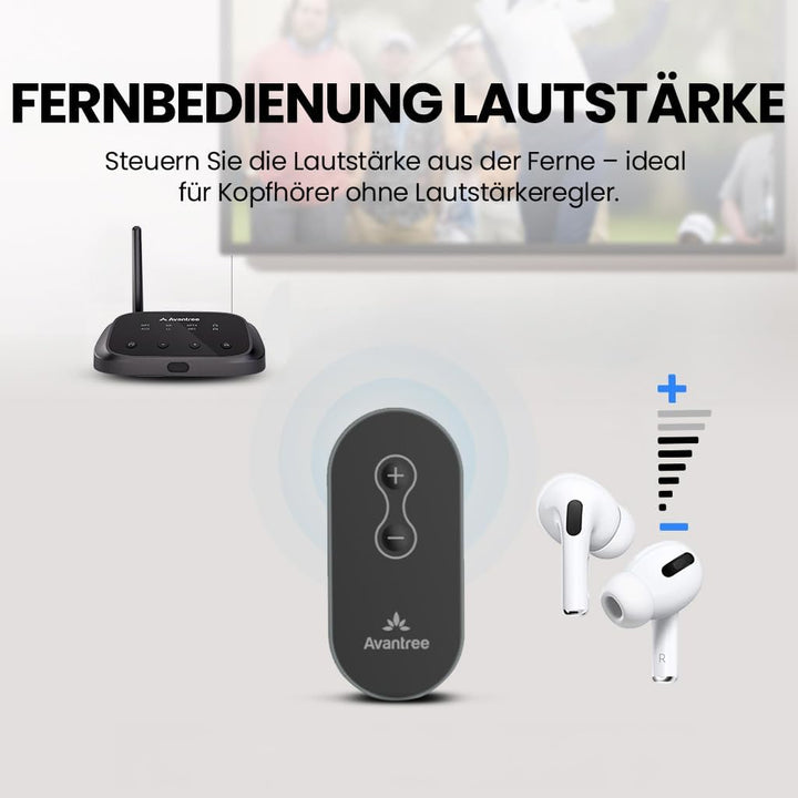 Avantree Oasis Plus 2 - Bluetooth 5.3 Transmitter Sender für TV mit Fernlautstärkeregelung für Kopfh