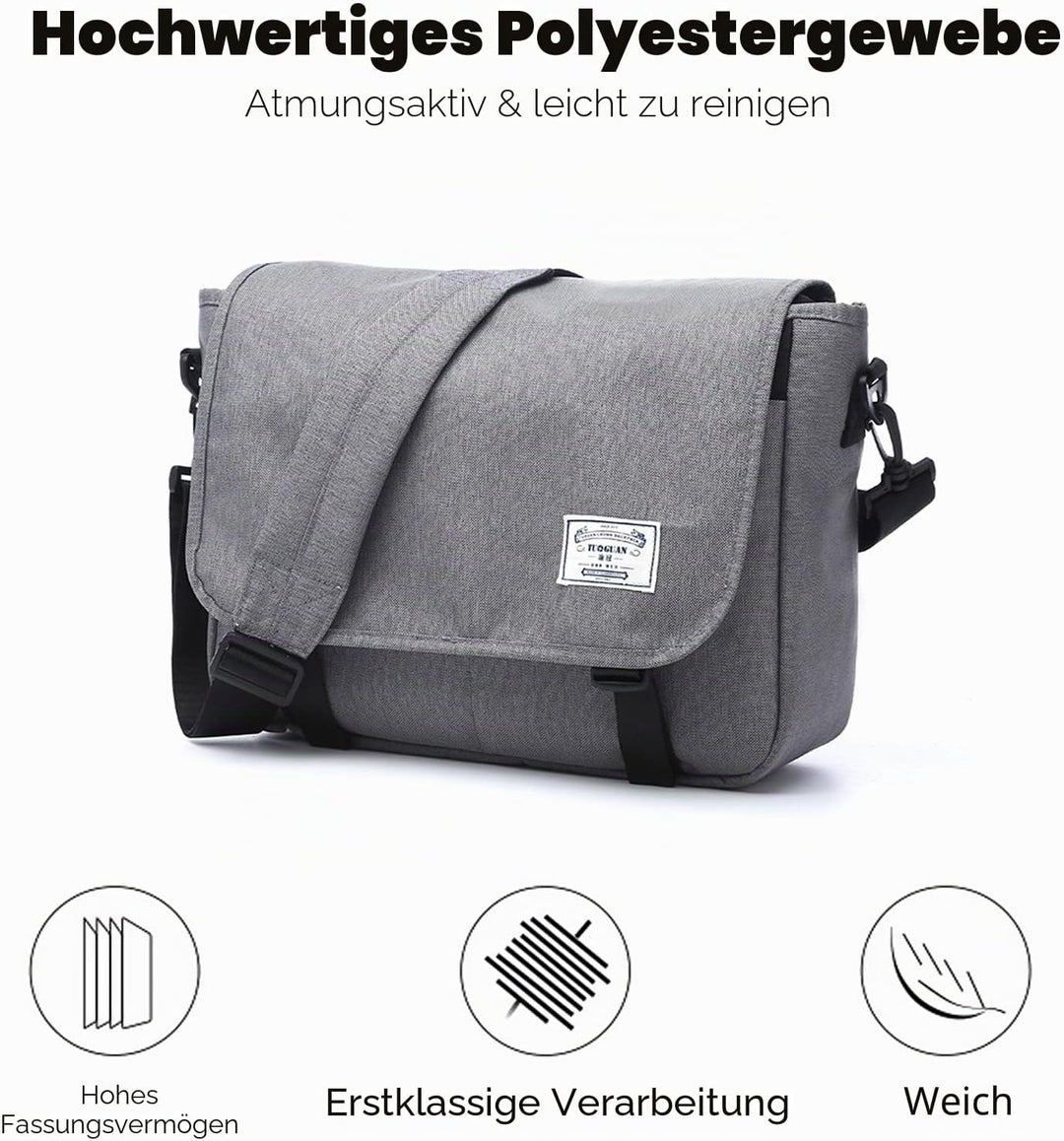 FANDARE Messenger Bag Umhängetasche Schultertasche Laptoprucksäcke Tasche Kuriertasche Polyester Gra