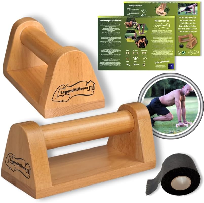 Liegestützgriffe [2er-Set] aus Buchenholz – stabile & gelenkschonende Parallettes für Push Ups, Cali