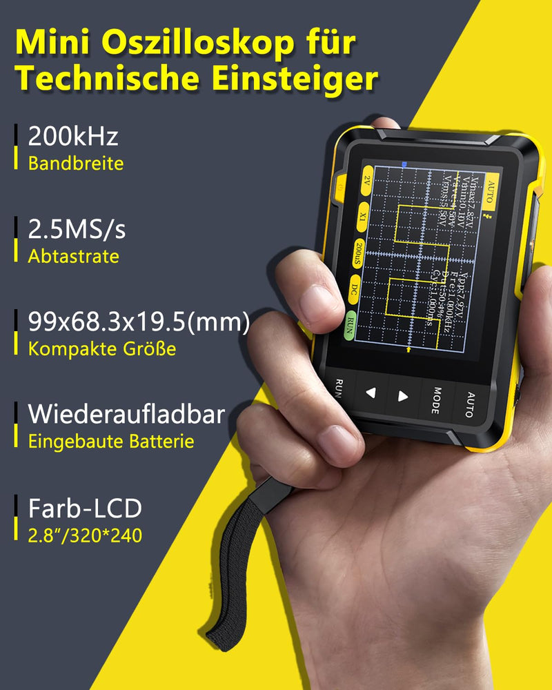 SURLABA Digitales Oszilloskop, 2.8" TFT Mini Oscilloscope 200KHz Bandbreite mit Abtastrate 2.5MS/s,