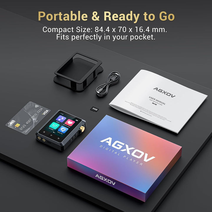64GB Hi Res MP3 Player mit Bluetooth 5.3, DSD DAC Hi-Res FLAC Player Verlustfreier Musikplayer, Trag