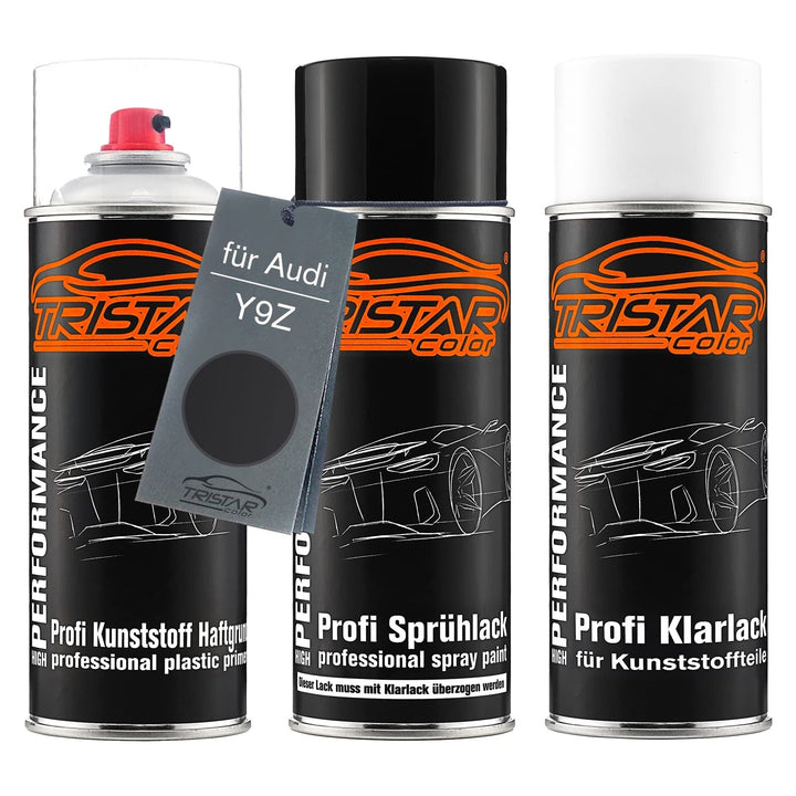 TRISTARcolor Autolack Spray Set Kunststoff für Audi Y9Z Panthero Metallic | Sprühdosen-Set für Stoss