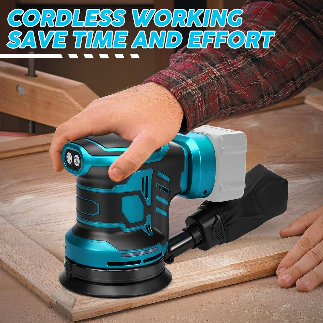 Akku-Exzenterschleifer, 125 mm Professional Exzenterschleifer für Makita 18V Akku, Bürstenloser Moto