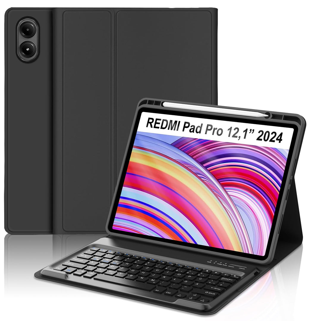 Hülle mit Tastatur für Xiaomi Redmi Pad Pro 12,1" (2024) & Poco Pad 12,1" (2024), Deutsche QWERTZ Ta