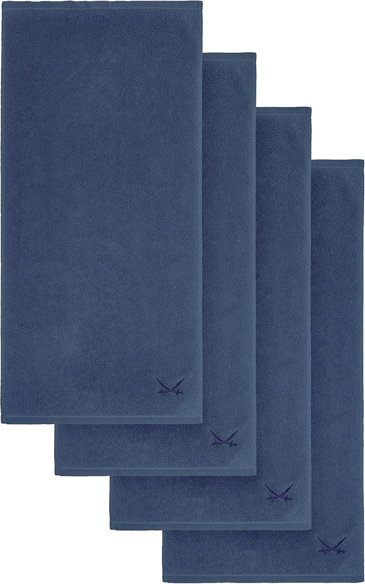 Sansibar Handtuch mit gesticktem Säbel Logo Badtuch 100% Baumwolle 50x100 cm (4er Set, Blau) 4er Set