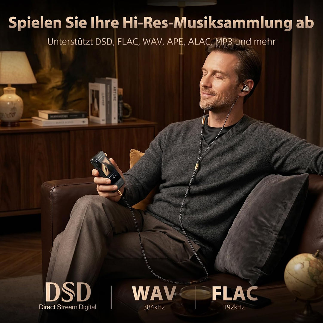 HIFI WALKER H20 Pro Hi-Res MP3 Player mit Bluetooth, 64GB microSD Karte, Lossless Musikplayer mit Du