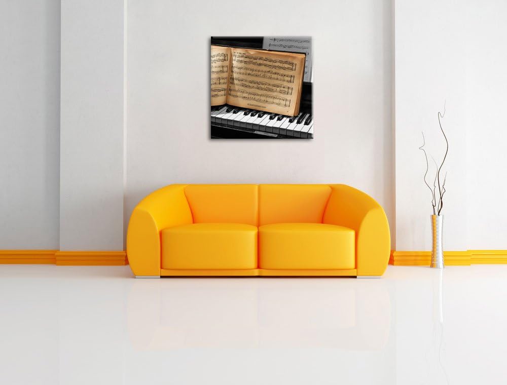 Pixxprint Notenbuch auf Piano als Leinwandbild/Grösse: 70x70 cm/Wandbild/Kunstdruck/fertig bespannt,