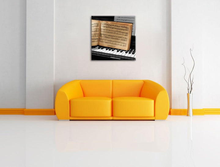 Pixxprint Notenbuch auf Piano als Leinwandbild/Grösse: 70x70 cm/Wandbild/Kunstdruck/fertig bespannt,