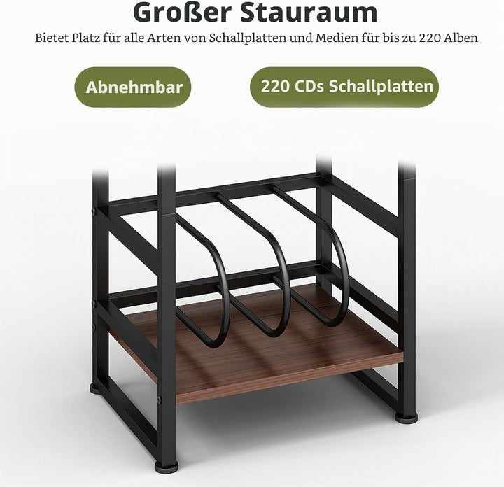 Plattenspieler-Ständer, 3 Etagen Beistelltisch,Plattenspielertisch Aufbewahrung von Schallplatten, b