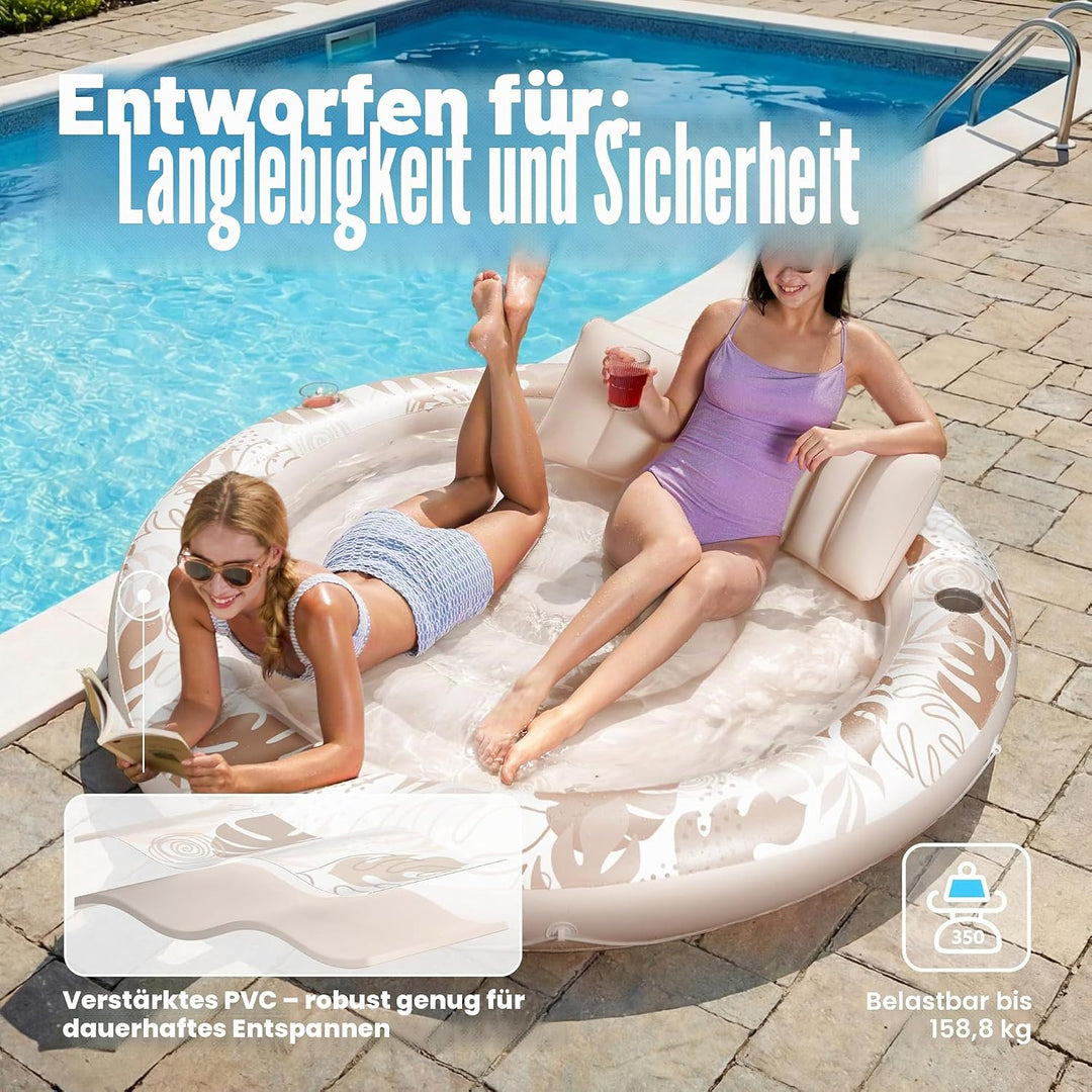 Sloosh Aufblasbare Sonnenpool,Luftmatratzte Pool 183 x 165 cm, Schwimmring für Erwachsene mit Kissen