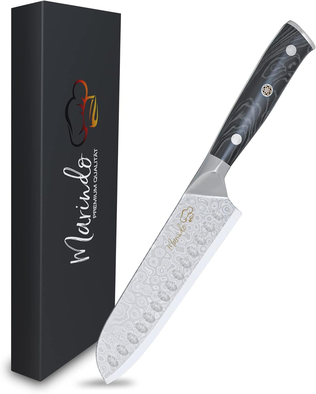 Marindo Santoku Damastmesser aus echtem Damaszener Stahl 17,8 cm Klinge | japanisches Santoku Damast