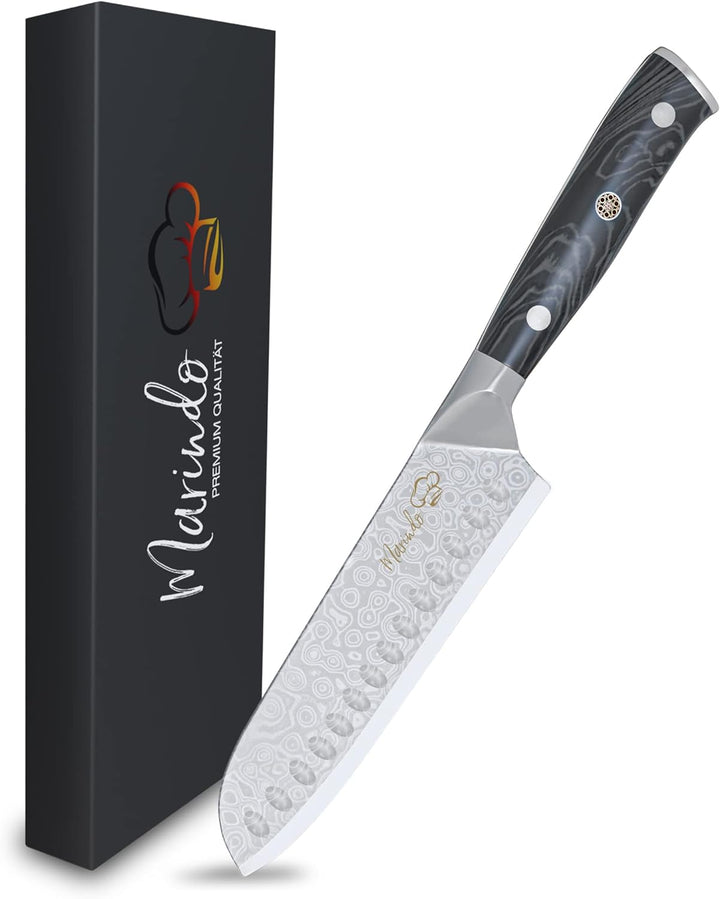 Marindo Santoku Damastmesser aus echtem Damaszener Stahl 17,8 cm Klinge | japanisches Santoku Damast